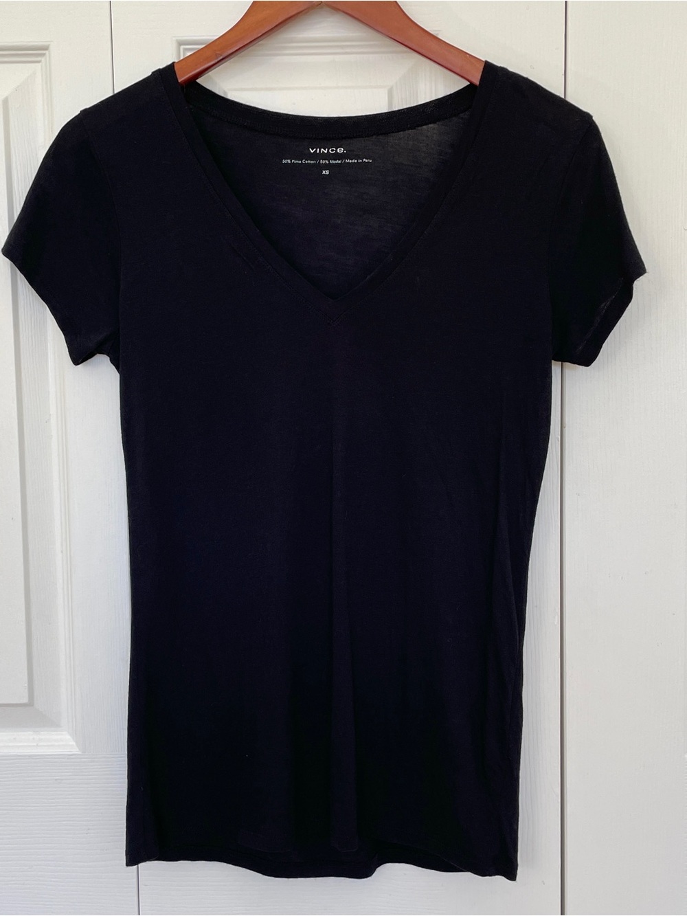 Vince Women's Pima Cotton and Modal V-Neck Little Boy Black T-Shirt